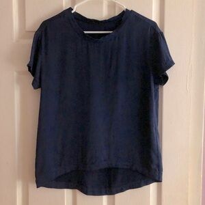Quince Silk top Washable Stretch Tee Short Sleeve Navy Ink Blue sz S